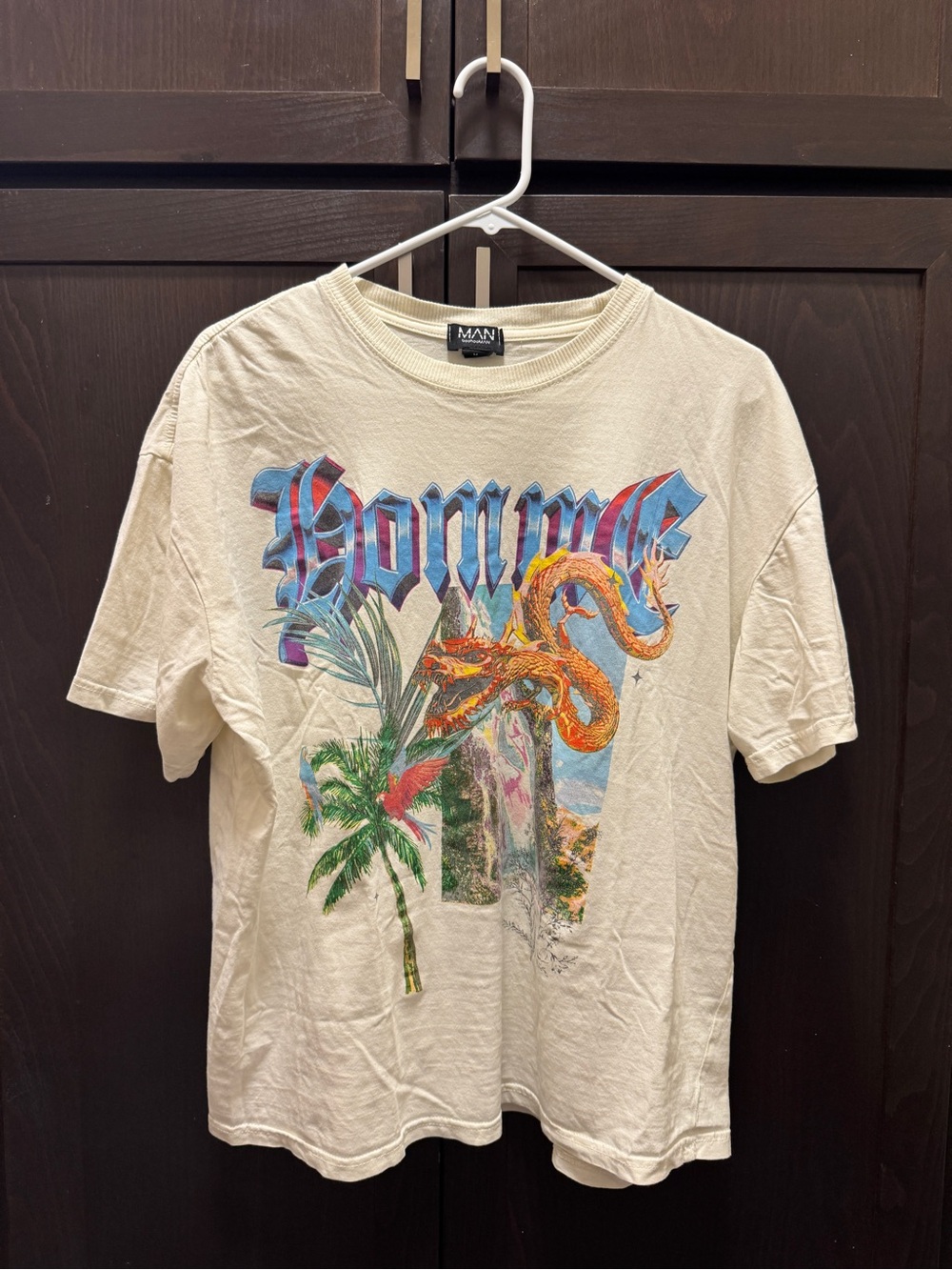 BoohooMAN Cream Crewneck T-Shirt crop boxy fit